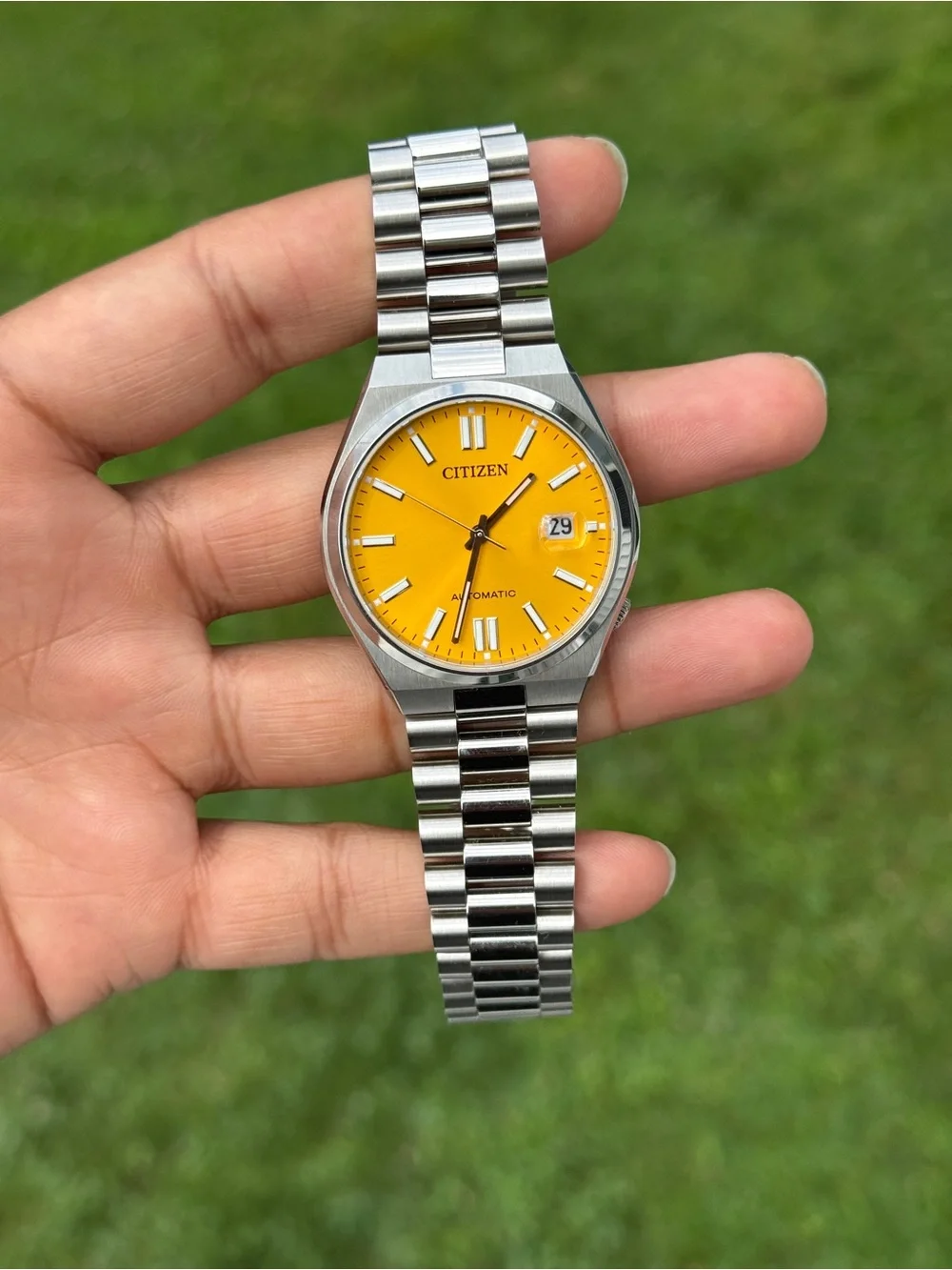 Citizen Stainless Steel Watch with Vibrant Yellow Men's Tsuyosa Japan Automatic